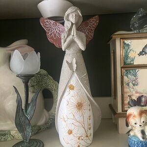 Ganz Angel Figurine Fairycore Statue in White and Terracotta Resin Stone Decor
